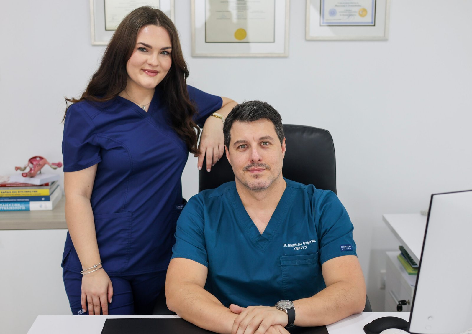 Dr Dimitrios Grigoriou and a colleague at his Nicosia gynaecology practice