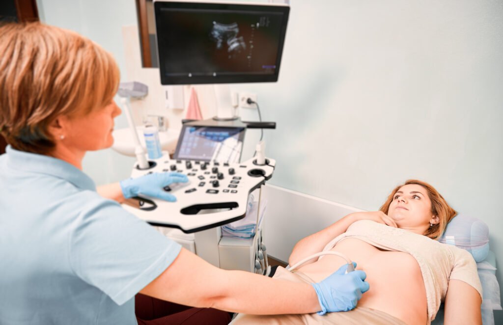 Patient undergoing an ultrasound examination